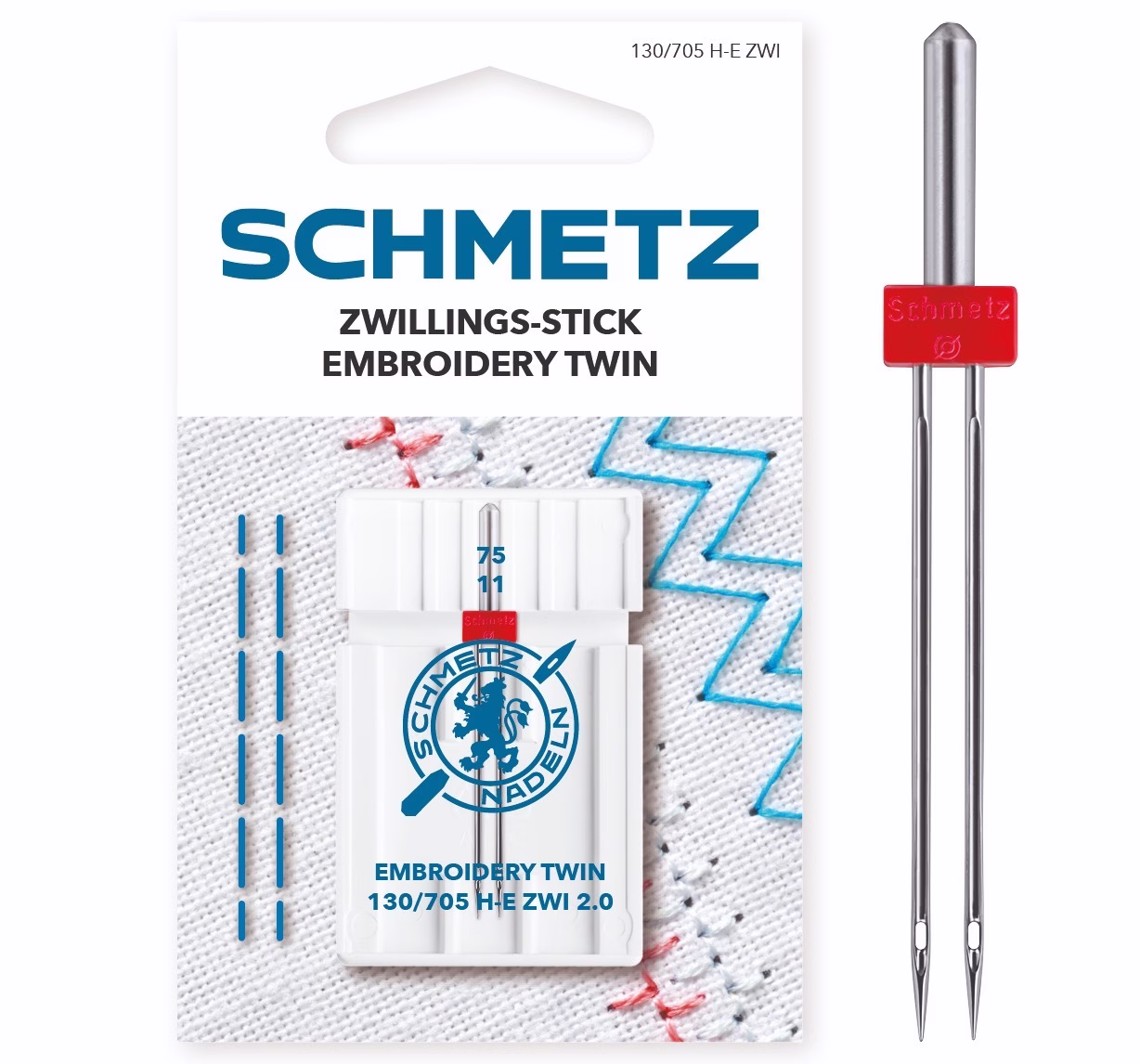 Aguja Gemela para Bordado Schmetz 130/705 H-E ZWI NE 2.0 75